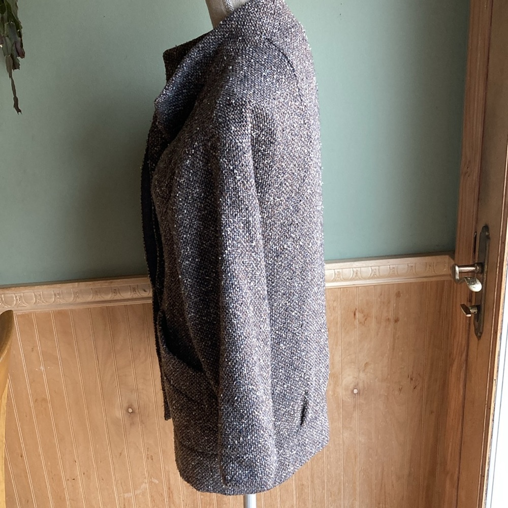 Zara Basic Brown Speckled Tweed Wool Blend Jacket - image 4